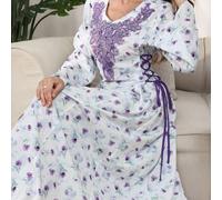 Shein Vestido con cuello en V, estilo árabe, con estampado floral de bloques de color y mangas acampanadas, para primavera/verano