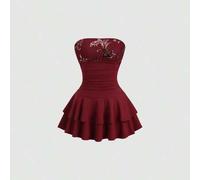 Shein Vestido con escote de corazón, bordado floral, con volantes en el bajo, estilo Y2K sexy