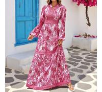 Shein Vestido con escote en V profundo, mangas farol y estampado de flores de cáñamo para vacaciones de mujer