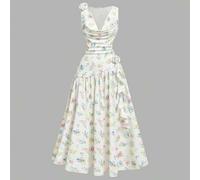 Shein Vestido con escote pronunciado, volantes con estampado floral 3D en el bajo