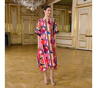 Shein Vestido con estampado abstracto de corazones coloridos, de corte holgado y bajo asimétrico, para el Día de San Valentín de las mujeres