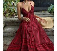 Shein Vestido con estampado digital rosa, cintura ajustada, espalda descubierta, tirantes con lazo, estilo francés de escote en V para vacaciones en la play