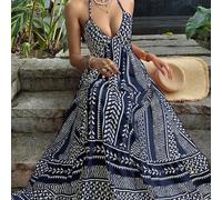 Shein Vestido con estampado digital rosa, cintura ajustada, espalda descubierta, tirantes con lazo, estilo francés de escote en V para playa y vacaciones