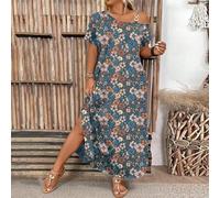 Shein Vestido con estampado floral pequeño todo sobre un hombro con hebilla de metal, nueva colección 2025, favorecedora para mujeres con curvas, verano