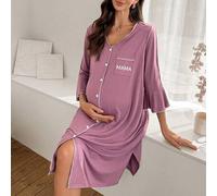 Shein Vestido con ribete de contraste y mangas acampanadas, mangas 3/4, bolsillo delantero, vestido de maternidad de estar en casa con estampado de letras,