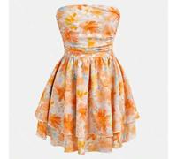 Shein Vestido con Top en tubo amarilla y dobladillo en capas, apropiado para primavera y verano, apto para vacaciones, festivales, almuerzos, festivales de