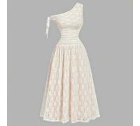 Shein Vestido con volantes con lazo de encaje floral de un solo hombro - Estilo glamoroso de la corte, romántico y soñador, para citas, fiestas, uso en vera
