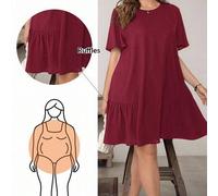 Shein Vestido corto azul oscuro de manga corta, suelto y cómodo, de estilo básico diario, para mujer de talla grande, de estilo "Old Money", vestidos de igl
