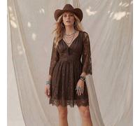 Shein Vestido corto BOHO casual de estilo western para festival de música country, con patchwork de encaje, para mujer, de verano, básico para uso diario, s