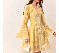 Shein Vestido corto de línea A con cuello y estampado floral amarillo Rosie de gasa
