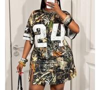 Shein Vestido corto de manga corta con abertura lateral, hombros caídos, color rosa, para vacaciones de principios de primavera, tallas grandes, para mujere