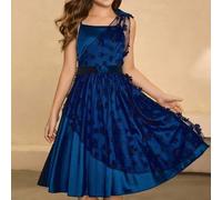 Shein Vestido corto de una sola manga con decoración de flores 3D estilo A para niña o niña mayor, adecuado para boda, Halloween, vuelta al colegio, graduac