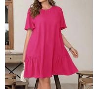 Shein Vestido corto negro básico de manga corta, cómodo y holgado, de moda casual para mujer de talla grande, para primavera y verano, estilo "Old Money", v