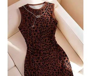 Shein Vestido corto sin mangas de estilo casual y de moda para niñas con estampado de leopardo salvaje, diseño de estampado de calle americana, vestido de t