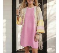 Shein Vestido corto suelto de manga 3/4 para mujer, estilo BOHO casual western country, patchwork colorblock, básico de verano para uso diario, salidas y de