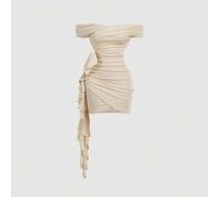 Shein Vestido cruzado de un solo hombro con lazo sobredimensionado en color caqui - Perfecto para fiestas, vacaciones, citas, celebraciones de cumpleaños, t