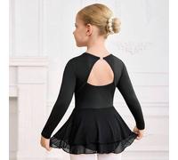 Shein Vestido de baile de leotardo de punto de unicolor para niñas jóvenes, decorado con lazo de cinta, elástico y suave ropa deportiva