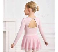 Shein Vestido de baile de leotardo de punto de unicolor para niñas jóvenes, decorado con lazo de cinta, elástico y suave ropa deportiva