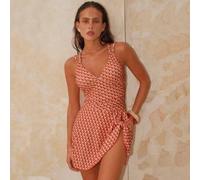Shein Vestido de baño con control de abdomen y estampado geométrico vintage para mujer, elegante y casual para primavera, verano, vacaciones y fiestas en la
