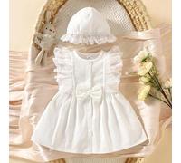 Shein Vestido de Bautizo Blanco de Verano Lindo y Elegante para Bebé Recién Nacida sin Mangas con Encaje y Volantes en el Bajo Vestido de Princesa con Gorro