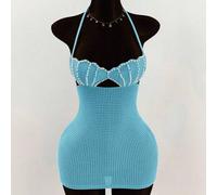 Shein Vestido de Body con escote halter y espalda descubierta con detalles de conchas de perla