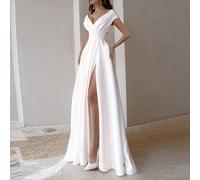 Shein Vestido de bola de verano de moda europea para mujer, vestido formal de fiesta de boda con cuello en V profundo, manga corta, ajustado y sexy, con abe