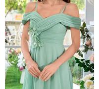 Shein Vestido de cocktail, fiesta, gala, formal o para invitada de boda, de gasa con volantes bordados, de cuello en V y ajustado al Body