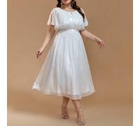 Shein Vestido de cóctel, boda, fiesta de soltera, ducha nupcial, brunch, compromiso, luna de miel blanco elegante y romántico de gasa para mujer talla grand
