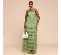 Shein Vestido de cóctel elegante con volantes en el bajo sin mangas, color verde sólido, adecuado para fiestas de cóctel, citas románticas, reuniones, event