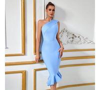 Shein Vestido de cóctel elegante de un solo hombro con bajo de cola de pez, ajustado de vendaje para fiesta, boda, graduación, cena, regreso a casa en veran