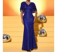 Shein Vestido de cóctel, fiesta, invitada de boda, noche elegante y formal para mujer con decoración de lentejuelas y mangas de murciélago con escote en V