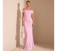 Shein Vestido de cola de sirena asimétrico de un hombro, de un solo color rosa claro, adecuado para citas diarias, salidas nocturnas, discotecas, fiestas, r