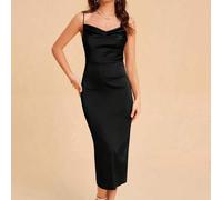 Shein Vestido de dama de honor de satén con cuello drapeado y espalda dividida, elegante vestido de cóctel semiformal para fiesta de graduación, cena, fiest