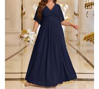Shein Vestido de dama de honor de talla grande con cuello en V bordado de unicolor con cintura, elegante vestido formal para fiesta de noche, boda, graduaci