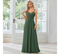 Shein Vestido de dama de honor minimalista de unicolor primaveral con espalda fruncida y cruzada en verde para invitadas a la boda