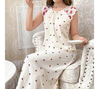 Shein Vestido de dormir casual con detalles florales y encaje, con estampado de labios decorativos, perfecto para el verano. Vestido holgado con esplendor f