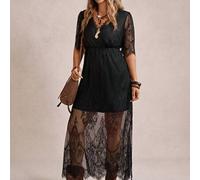 Shein Vestido de encaje de unicolor con abertura alta, estilo vacacional de festival de música country de verano, regalo del Día de la Madre, ropa para Pasc