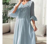 Shein Vestido de estilo árabe con cuello en V, cuentas en el pecho, flores, volantes en las mangas, para primavera/verano