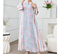 Shein Vestido de estilo árabe con estampado floral elegante, cuello redondo y cremallera delantera, para primavera/verano
