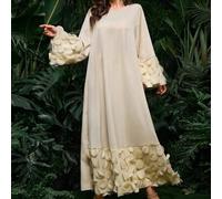 Shein Vestido de estilo árabe con parches de materiales mixtos y flores 3D, modesto para primavera/verano para mujeres