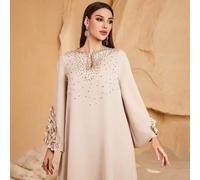 Shein Vestido de estilo árabe elegante con drapeado frontal, bordado de cuentas y flores 3D hecho a mano para mujer, primavera