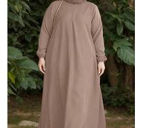 Shein Vestido de estilo árabe talla grande, vestido de línea A de tela tejida con cuello redondo, manga larga y bolsillos para primavera