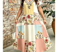 Shein Vestido de estilo bohemio rústico con estampado floral de patchwork falso, perfecto para escapadas de verano a la playa y ocio