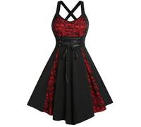 Shein Vestido de estilo gótico punk con parches de encaje y correas, nuevo estilo 2025 para el Oktoberfest de Múnich, fiesta de festival, disfraz de cosplay