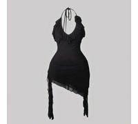 Shein Vestido de fiesta ajustado de manga corta con volantes en forma de medusa, elegante y sexy, talla grande