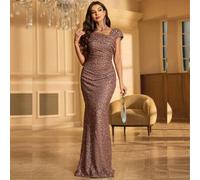 Shein Vestido de fiesta asimétrico de mujer con cuello fruncido y lentejuelas, vestido de invitada de boda, vestido formal, vestido de noche, vestido de nov