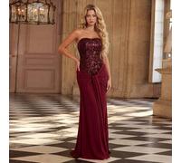 Shein Vestido de fiesta, boda y primavera para mujer de gasa con parches de lentejuelas, sin mangas, con espalda descubierta y cruzada, color borgoña glamor
