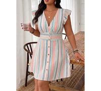 Shein Vestido de fiesta con cuello en V, plisado y bloques de color para mujer de talla grande