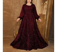 Shein Vestido de fiesta con cuello oblicuo, mangas de linterna brillante, cintura fruncida y fluido con lentejuelas, vestido de novia, atuendo de cumpleaños