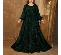 Shein Vestido de fiesta con cuello oblicuo, mangas de linterna brillante, cintura fruncida y fluido con lentejuelas, vestido de novia, atuendo de cumpleaños